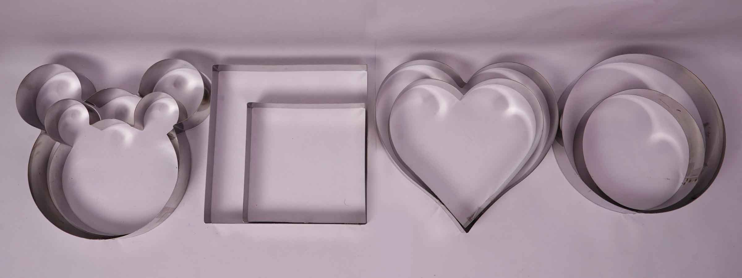 Stainless steel 3  pieces cake rings Heart,Round,Square,Rectangle for (1/2 kg and 1 kg) cake